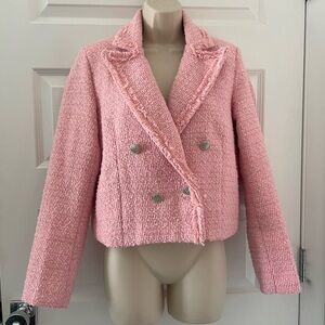 SHEIN MOTF Women's Pink Tweed Double-Breasted Jacket - S
